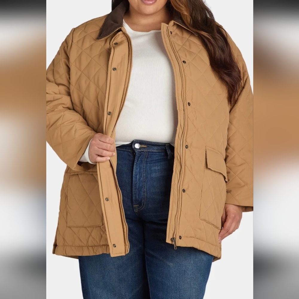 Time & Tru Women's Plus Quilted Barn Coat Jacket Size 1X